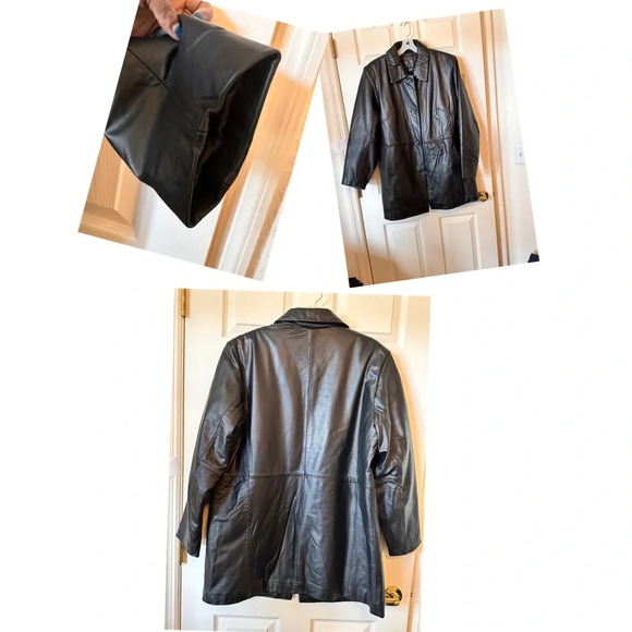 Women’s 100% Leather Black A Line 3/4 Jacket Button Front - Picture 3 of 6